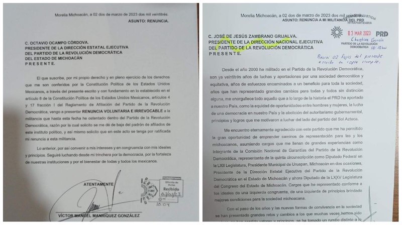 Renuncia de Víctor Manríquez al PRD