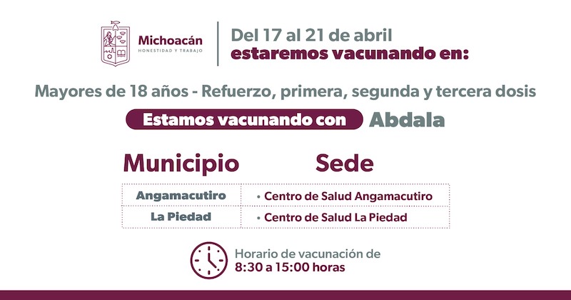 Del 17 al 30 de abril, para población mayor de 18 años