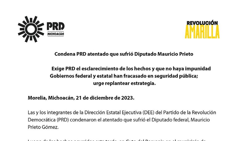 PRD Michoacán, Mauricio Prieto, Atentado, investigación a fondo