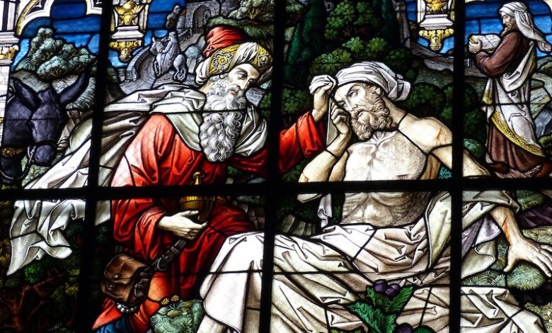 Vitral del buen samaritano