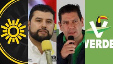 Logo PRD, Octavio Ocampo, Ernesto Núñez y logo PVEM