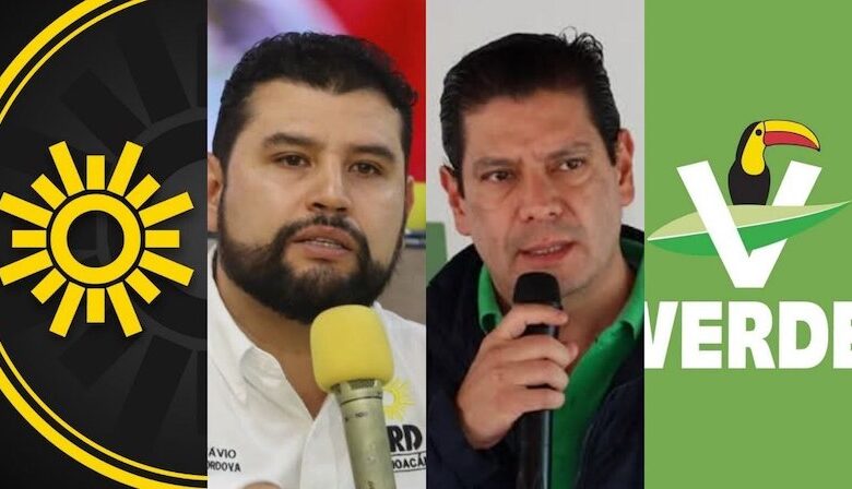 Logo PRD, Octavio Ocampo, Ernesto Núñez y logo PVEM