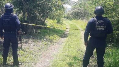 Policías de la Guardia Civil en un camino de terracería