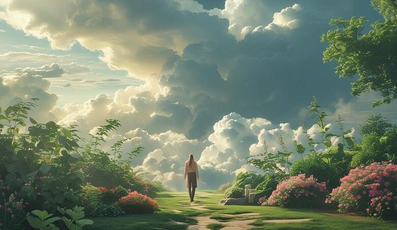 Mujer camina sola en la naturaleza