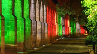 Acueducto de Morelia iluminado