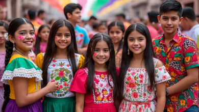 Niños posando con ropa típica mexicana