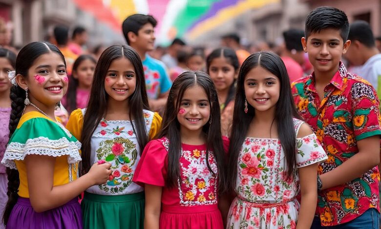 Niños posando con ropa típica mexicana