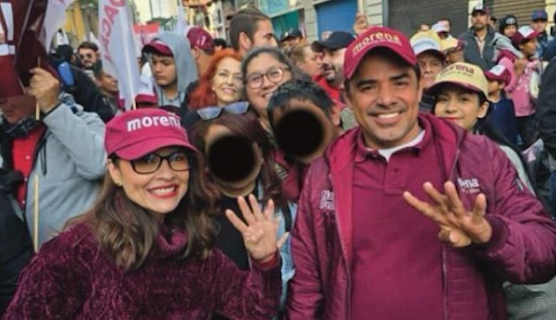 Nalleli Pedraza y Arquímedes Oseguera en evento del Morena