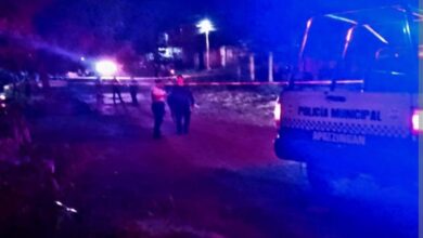 Policía Municipal de Apatzingán en zona acordonada