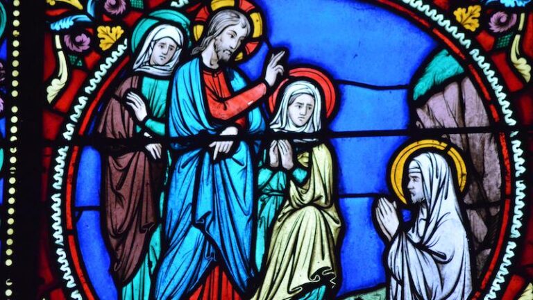 Vitral de Jesucristo y Lázaro
