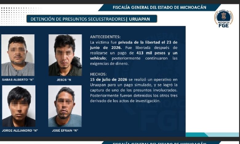 Ficha informativa de la FGE sobre la captura de presuntos secuestradores